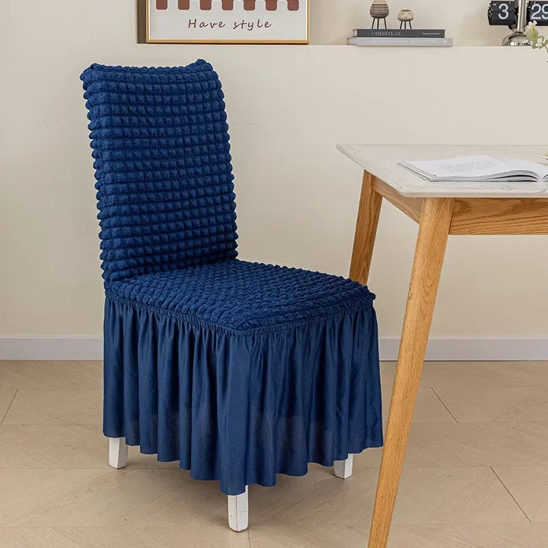 Elegant Skirted Chair Cover with Elastic Fit sapphire-blue by HitMyNeed