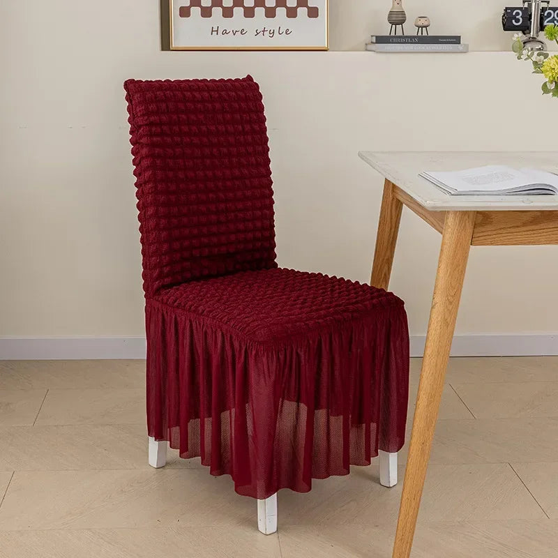 Elegant Skirted Chair Cover with Elastic Fit wine-red by HitMyNeed