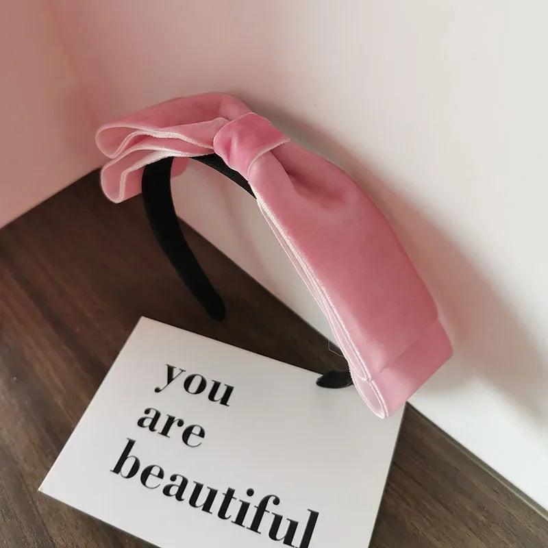 Elegant Velvet Bow Headband for Women pink by HitMyNeed