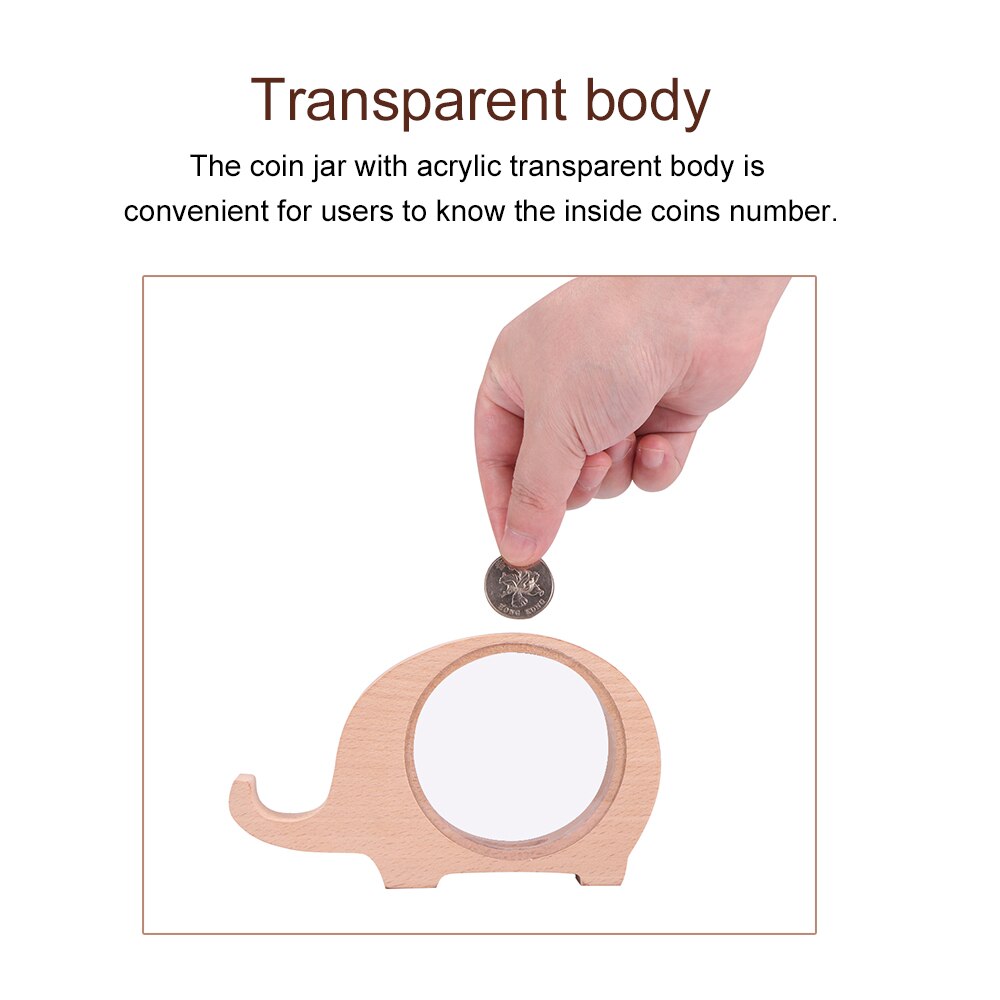Elephant Wooden Coin Bank with Clear Acrylic Window by HitMyNeed