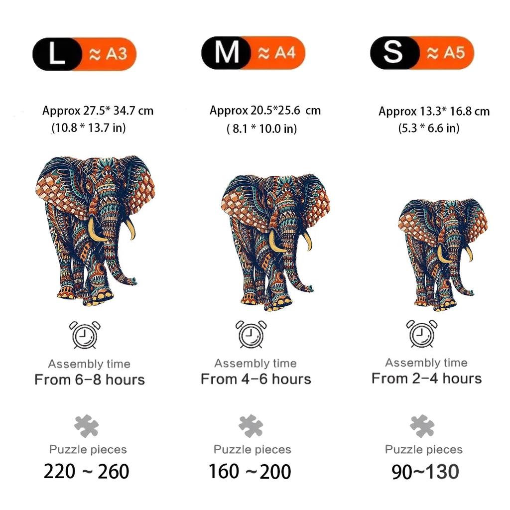 Elephant Wooden Puzzle for Adults | Irregular Animal Pieces by HitMyNeed