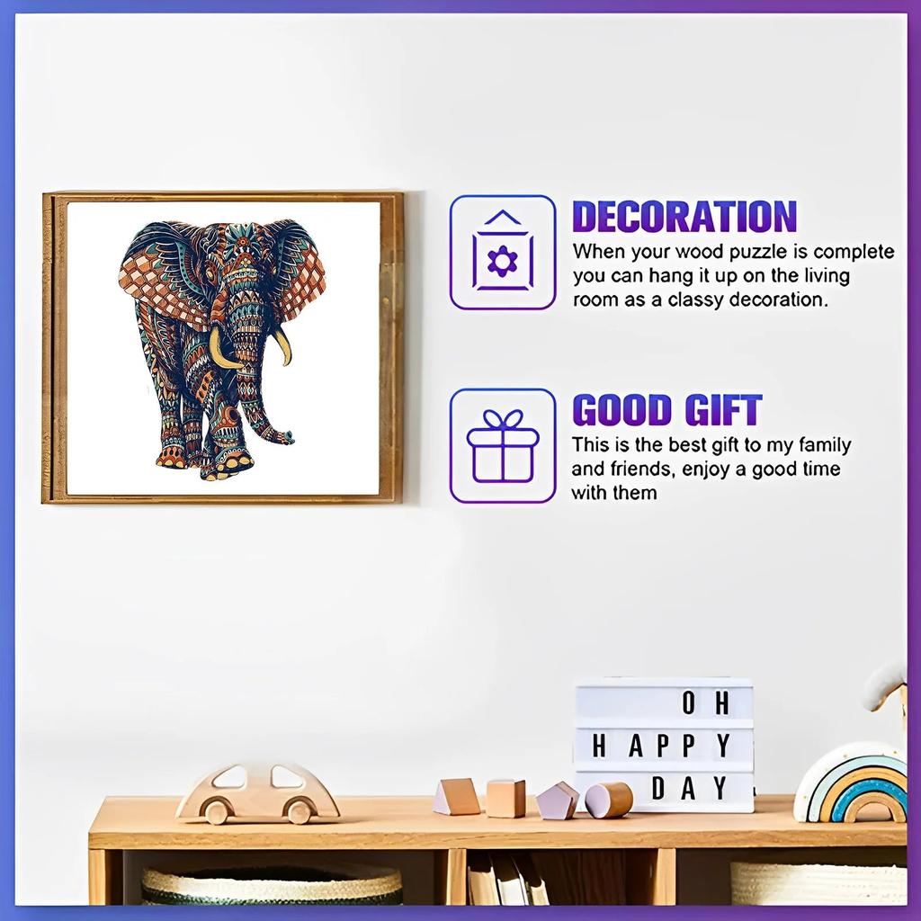 Elephant Wooden Puzzle for Adults | Irregular Animal Pieces by HitMyNeed
