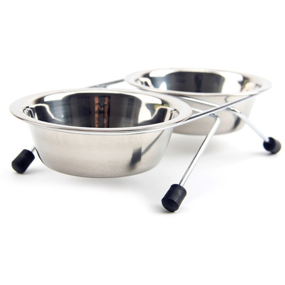 Elevated Double Dog Bowl Stand with Stainless Steel Bowls by HitMyNeed
