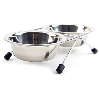 Elevated Double Dog Bowl Stand with Stainless Steel Bowls by HitMyNeed