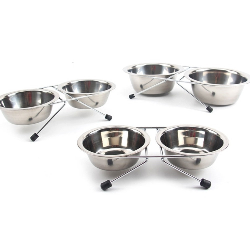 Elevated Double Dog Bowl Stand with Stainless Steel Bowls by HitMyNeed