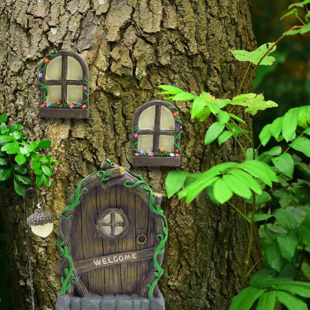 Elf Tree Door with Windows and Glow Lantern Set by HitMyNeed
