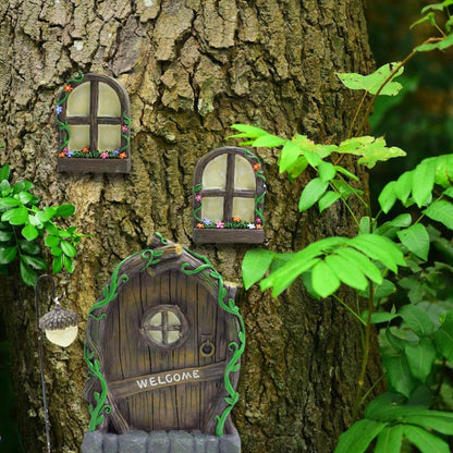 Elf Tree Door with Windows and Glow Lantern Set by HitMyNeed