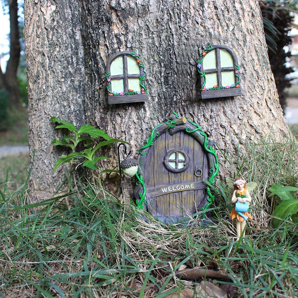 Elf Tree Door with Windows and Glow Lantern Set by HitMyNeed