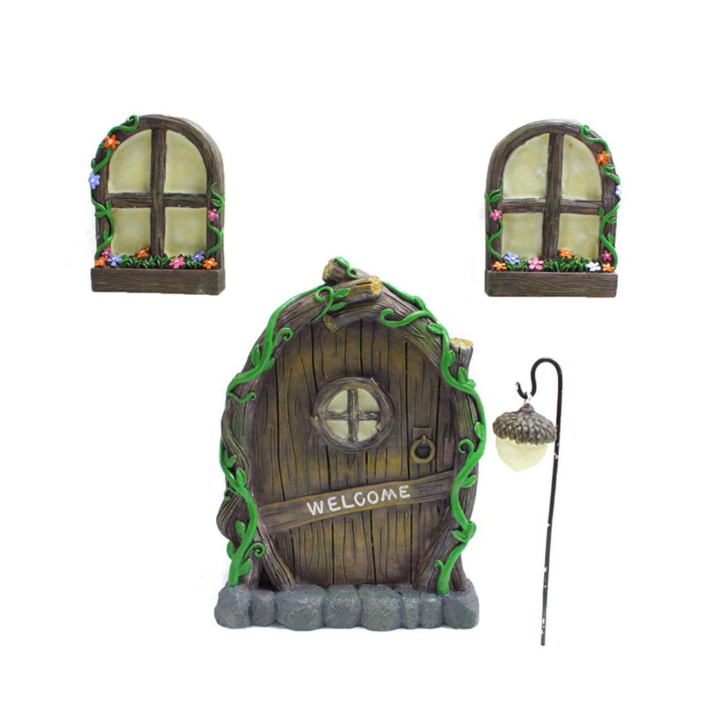 Elf Tree Door with Windows and Glow Lantern Set by HitMyNeed