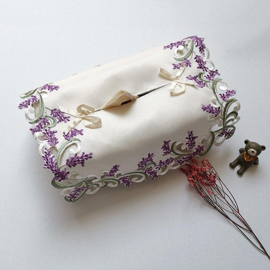Embroidered Lavender Tissue Box Fabric Cover by HitMyNeed