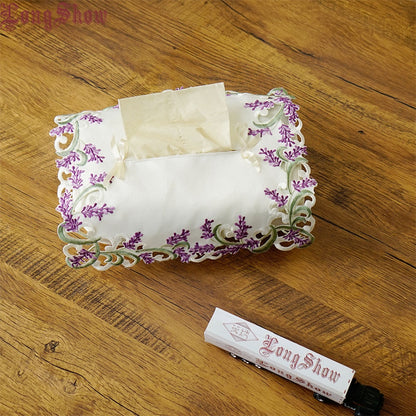 Embroidered Lavender Tissue Box Fabric Cover by HitMyNeed