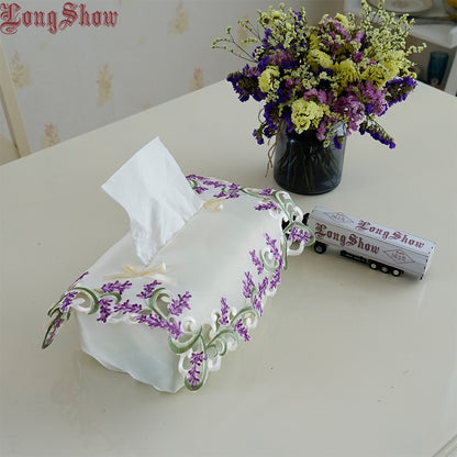 Embroidered Lavender Tissue Box Fabric Cover by HitMyNeed
