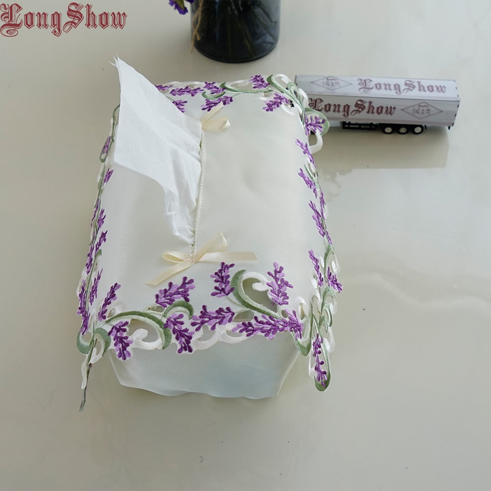 Embroidered Lavender Tissue Box Fabric Cover by HitMyNeed