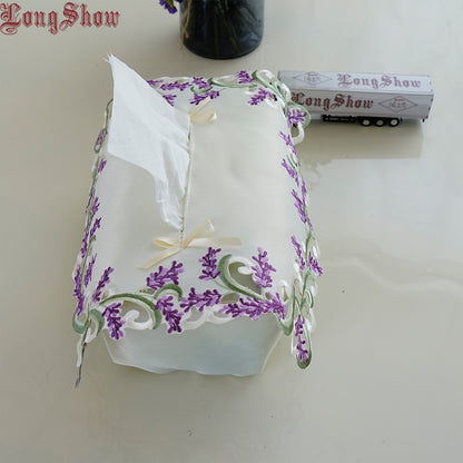 Embroidered Lavender Tissue Box Fabric Cover by HitMyNeed