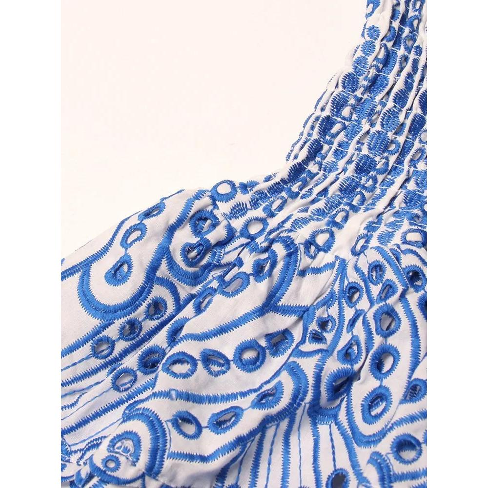 Embroidered Ruffled Strapless Mini Dress by HitMyNeed