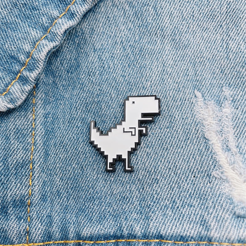Enamel Pixel Dinosaur Brooch Pin by HitMyNeed