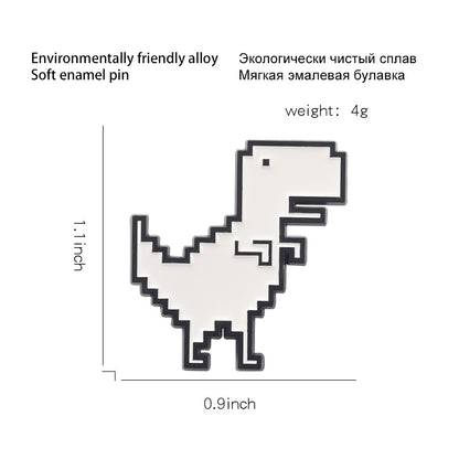 Enamel Pixel Dinosaur Brooch Pin by HitMyNeed