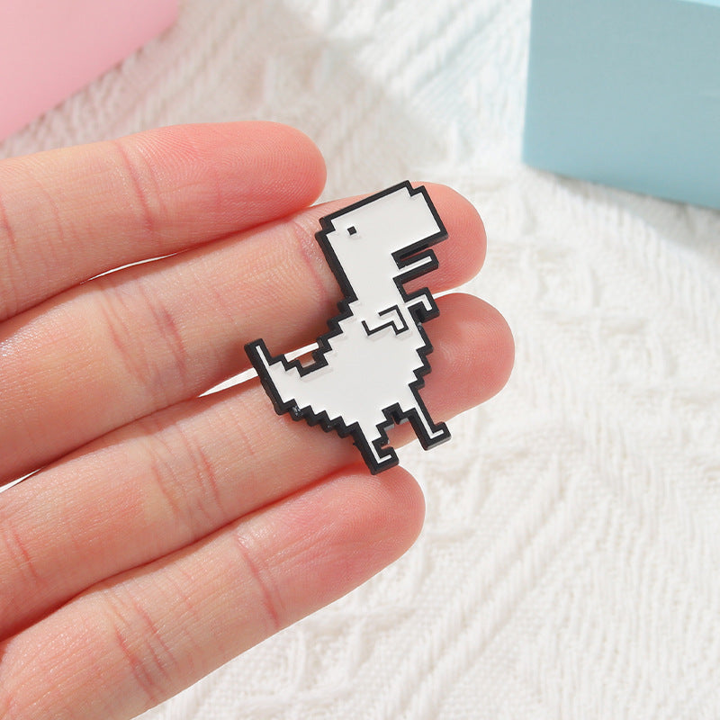 Enamel Pixel Dinosaur Brooch Pin by HitMyNeed