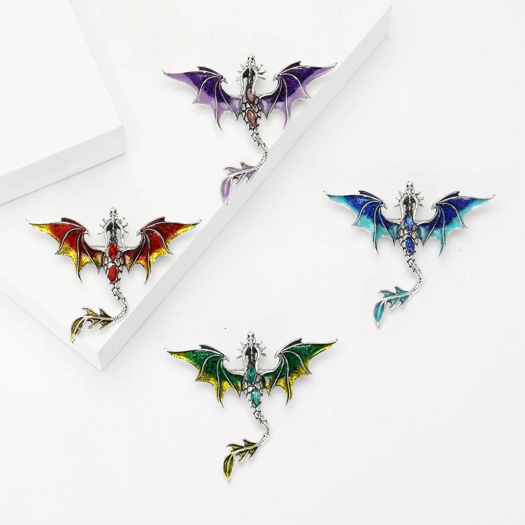 Enamel Rhinestone Dragon Brooch Pin for Clothes & Bags by HitMyNeed