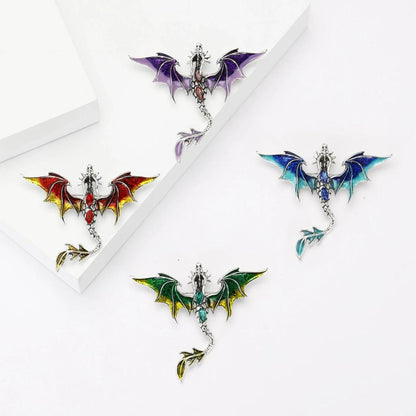 Enamel Rhinestone Dragon Brooch Pin for Clothes & Bags by HitMyNeed