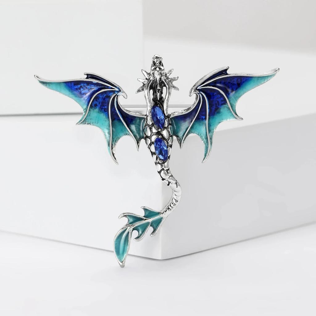 Enamel Rhinestone Dragon Brooch Pin for Clothes & Bags blue4399 by HitMyNeed