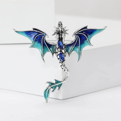 Enamel Rhinestone Dragon Brooch Pin for Clothes & Bags blue4399 by HitMyNeed