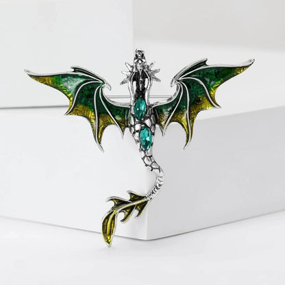 Enamel Rhinestone Dragon Brooch Pin for Clothes & Bags green4399 by HitMyNeed