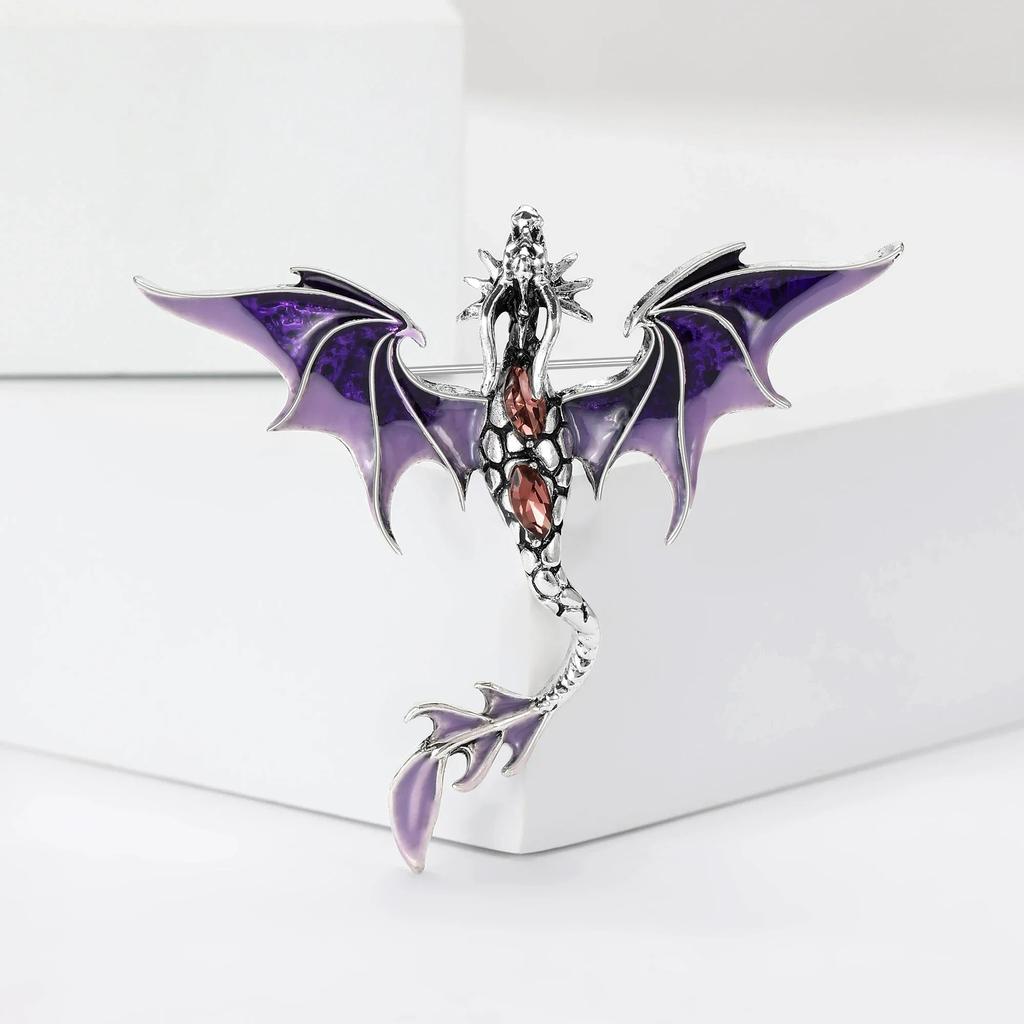 Enamel Rhinestone Dragon Brooch Pin for Clothes & Bags purple4399 by HitMyNeed