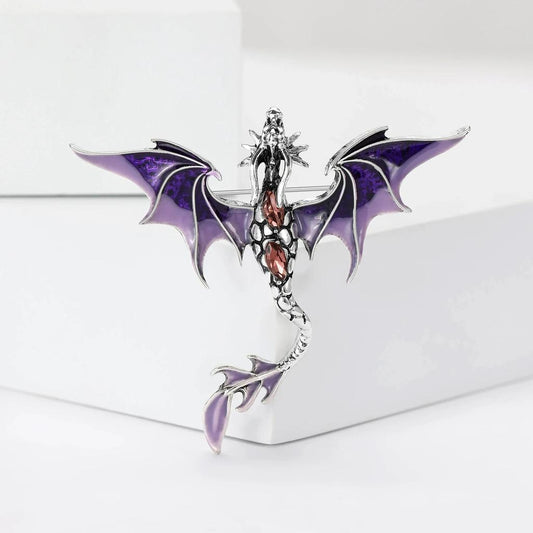 Enamel Rhinestone Dragon Brooch Pin for Clothes & Bags purple4399 by HitMyNeed