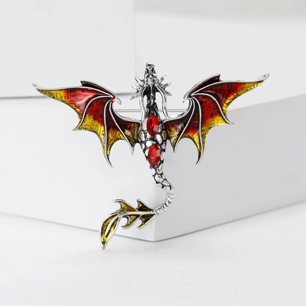 Enamel Rhinestone Dragon Brooch Pin for Clothes & Bags red4399 by HitMyNeed