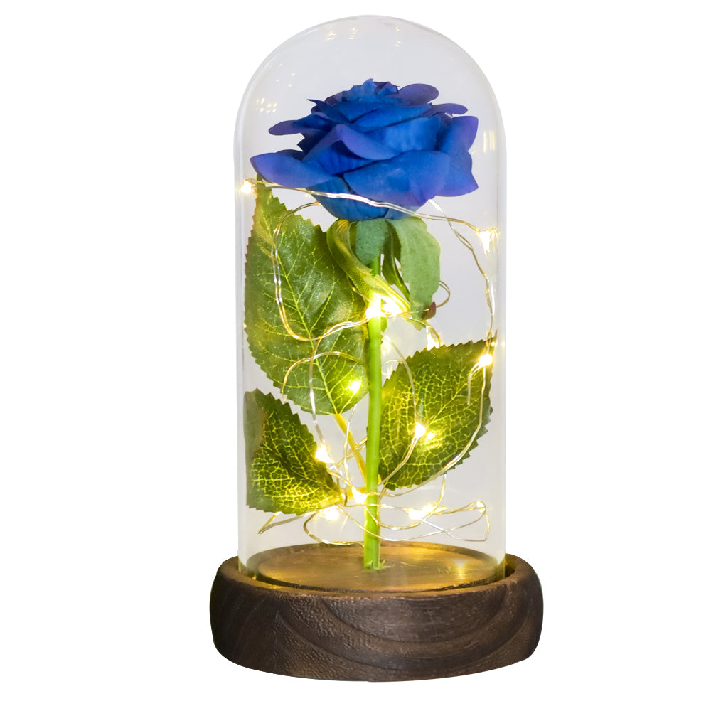 Eternal Rose in Glass Dome with LED Lights blue-flower by HitMyNeed