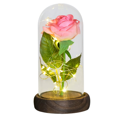 Eternal Rose in Glass Dome with LED Lights pink-flower by HitMyNeed