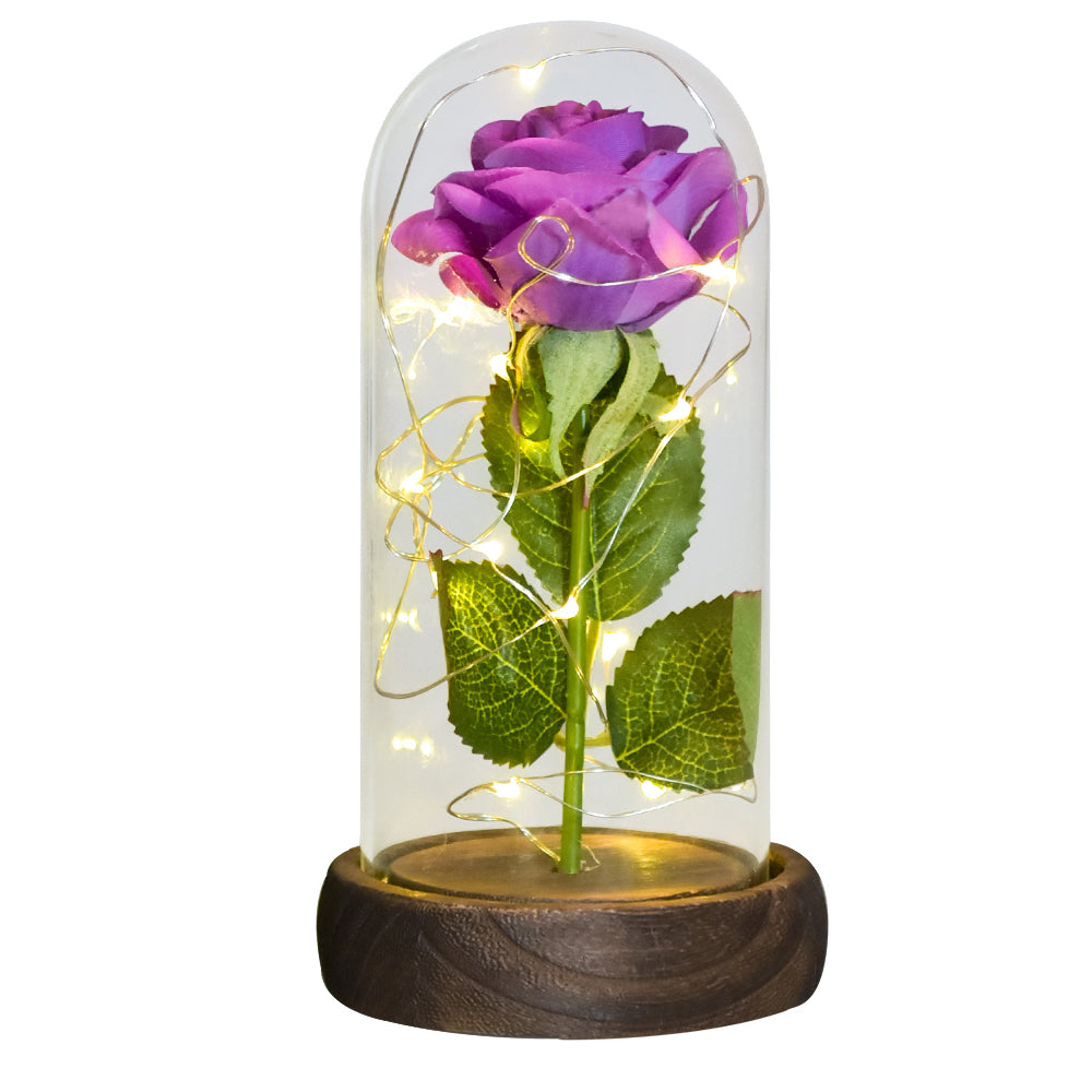 Eternal Rose in Glass Dome with LED Lights purple-flower by HitMyNeed