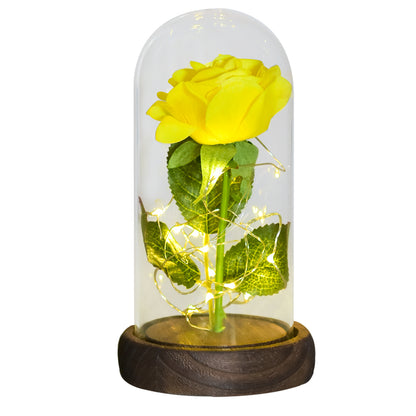 Eternal Rose in Glass Dome with LED Lights yellow-flower by HitMyNeed
