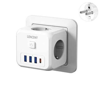 EU Power Strip 3 AC Outlets, 3 USB & USB-C, 4000W by HitMyNeed