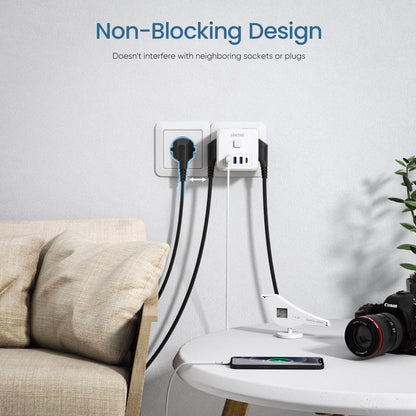 EU Power Strip 3 AC Outlets, 3 USB & USB-C, 4000W by HitMyNeed