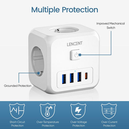 EU Power Strip 3 AC Outlets, 3 USB & USB-C, 4000W by HitMyNeed