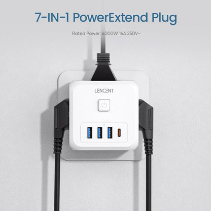 EU Power Strip 3 AC Outlets, 3 USB & USB-C, 4000W by HitMyNeed