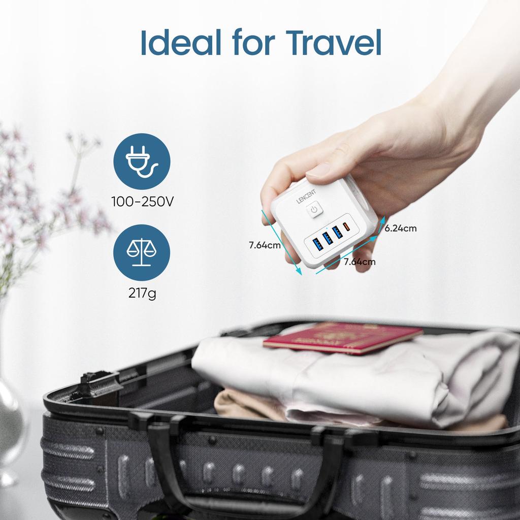 EU Power Strip 3 AC Outlets, 3 USB & USB-C, 4000W by HitMyNeed