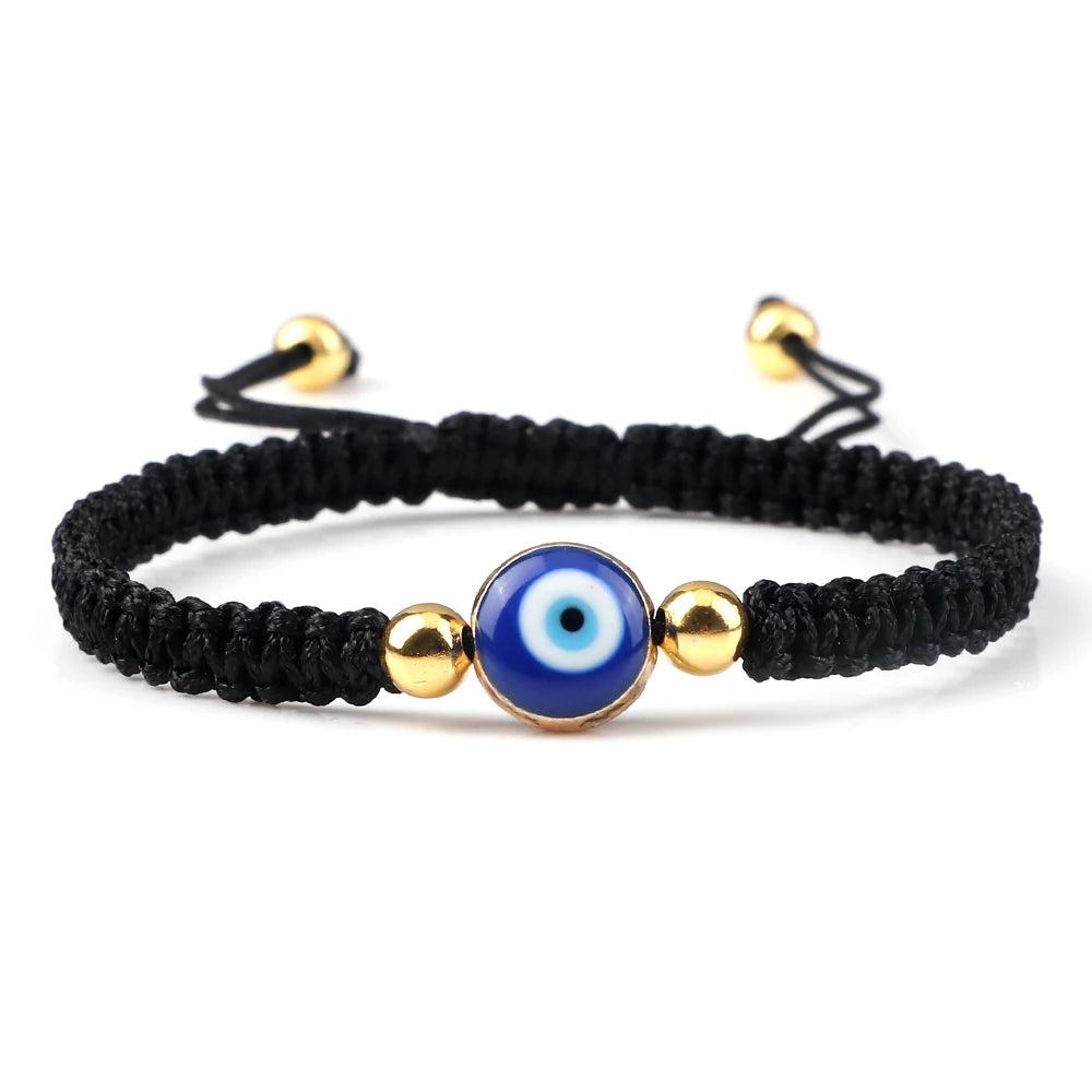 Evil Eye Braided Red & Black Adjustable Bracelet black-golden-color by HitMyNeed