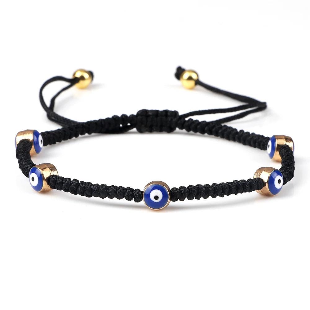 Evil Eye Braided Red & Black Adjustable Bracelet black-golden-color2 by HitMyNeed