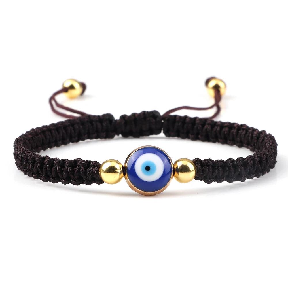 Evil Eye Braided Red & Black Adjustable Bracelet brown-golden-color by HitMyNeed