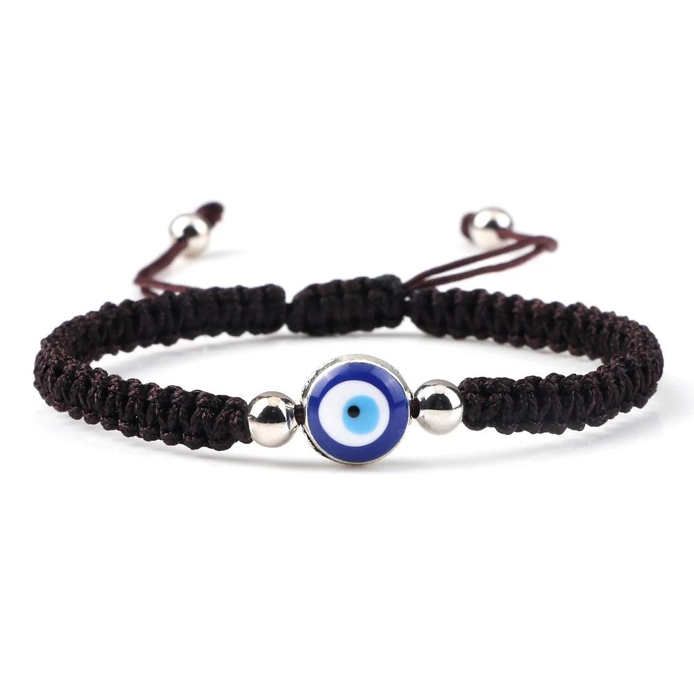 Evil Eye Braided Red & Black Adjustable Bracelet brown-sliver-color by HitMyNeed