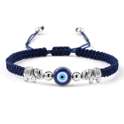 Evil Eye Braided Red & Black Adjustable Bracelet navy-blue-elephant by HitMyNeed