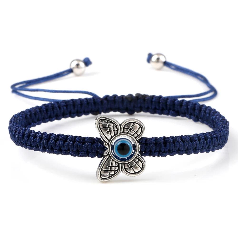 Evil Eye Braided Red & Black Adjustable Bracelet navy-butterfly by HitMyNeed