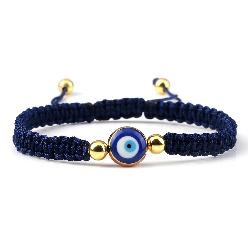 Evil Eye Braided Red & Black Adjustable Bracelet navy-golden-color by HitMyNeed