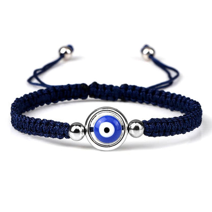 Evil Eye Braided Red & Black Adjustable Bracelet navy-sliver-color3 by HitMyNeed