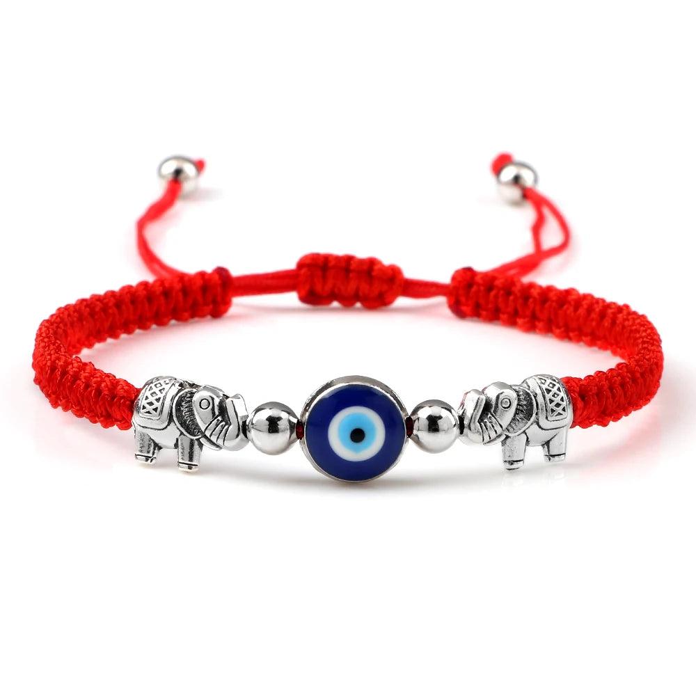Evil Eye Braided Red & Black Adjustable Bracelet red-elephant by HitMyNeed