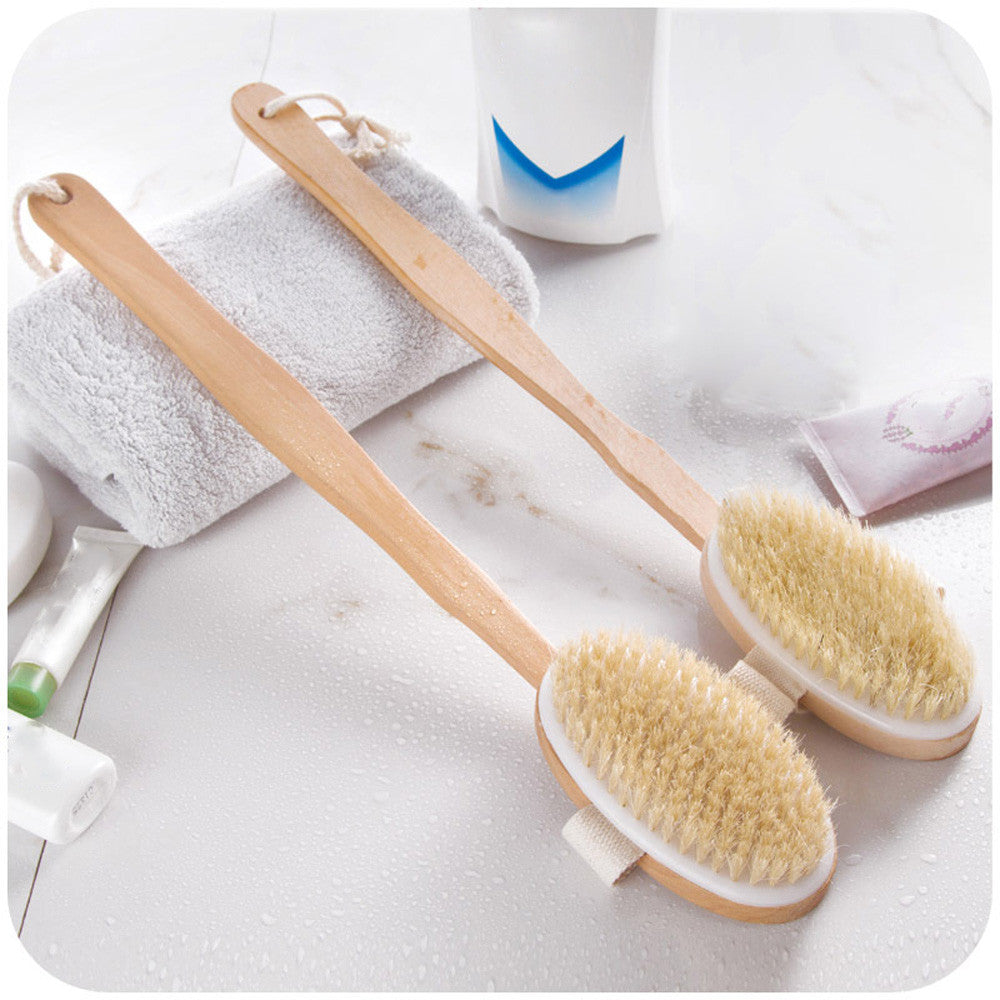 Exfoliating Body Brush with Long Wooden Handle by HitMyNeed