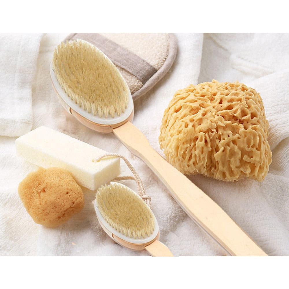 Exfoliating Body Brush with Long Wooden Handle by HitMyNeed